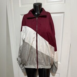 Adult Medium Windbreaker Long Sleeve Jacket 1980s 1990s Zipper Maroon Medium